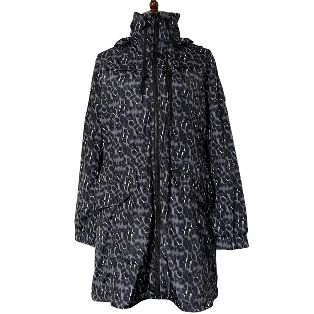 Lucky‎ Brand Mid Thigh Length Rain Jacket Leopard Print Women's